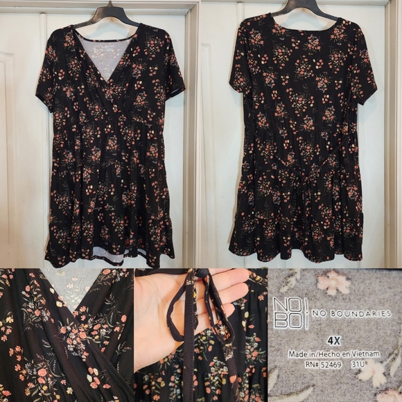 New Surplice V Neck Floral Stretchy Mini Dress 4X - Picture 6 of 6